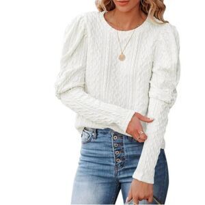 New One Eleven North All White Knit Long Puff Sleeved Light Weight Women size S
